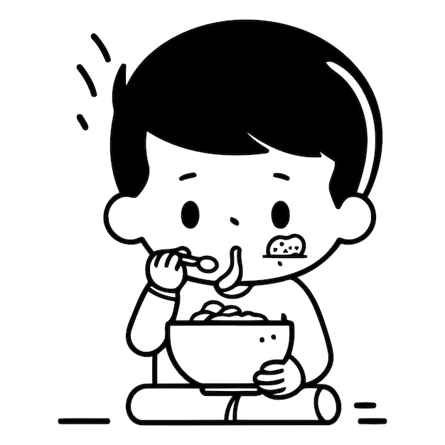 Vecteur illustration d'un petit garçon qui mange un bol de cornflakes