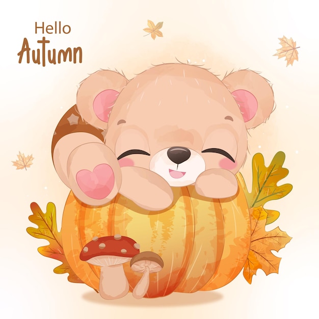 Illustration De Petit Ours Série Automne