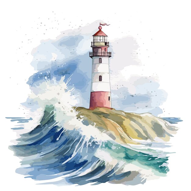 illustration de phare à l'aquarelle