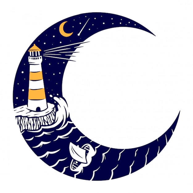 Illustration De Phare Et De Lune