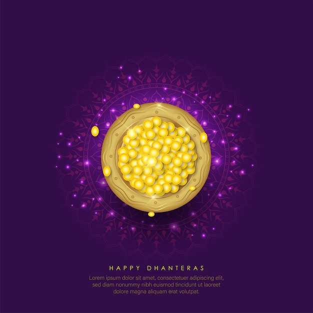 Illustration D'une Pièce D'or En Pot Pour La Célébration De Dhanteras-happy Dhanteras. Page Web, Affiche Et Interdiction