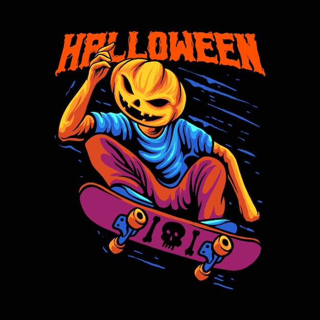 Illustration De Pimpkin De Skateboard Halloween