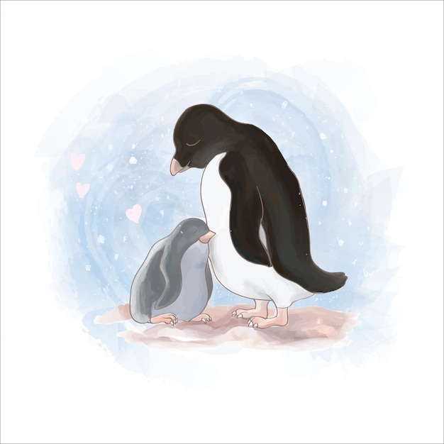 Vecteur illustration de pingouin et maman
