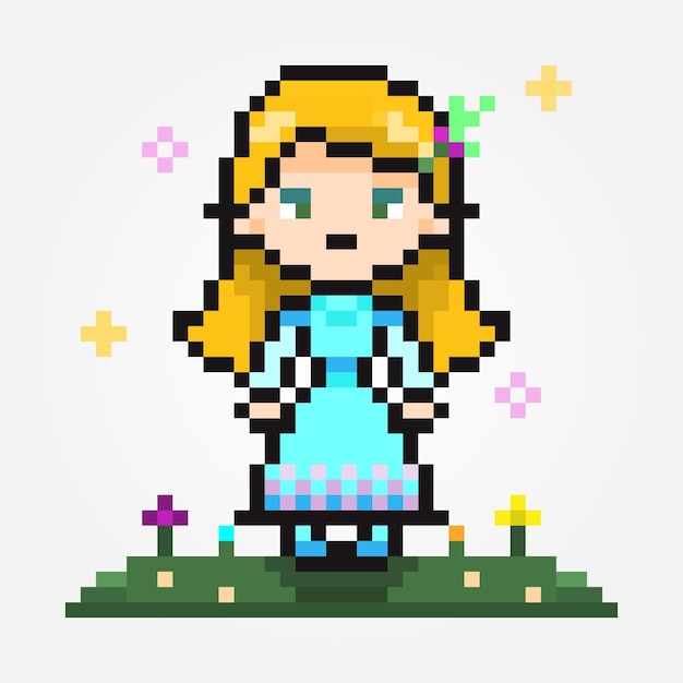 Vecteur une illustration pixel art d'une princesse elfe vêtue d'une robe bleue