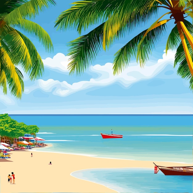 Vecteur illustration de plage soleil propre simple tropica