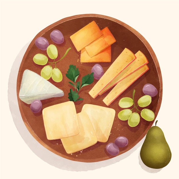 Vecteur illustration de planche de fromage aquarelle
