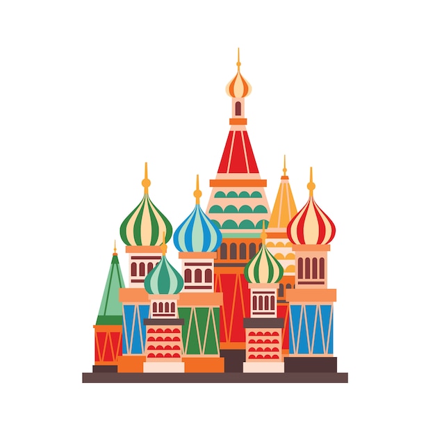 Illustration De Plat Cathédrale Saint Basils. église Orthodoxe Russe De Dessin Animé Avec Des Dômes Multicolores.