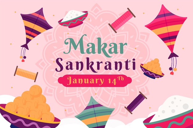 Vecteur illustration de plat heureux makar sankranti