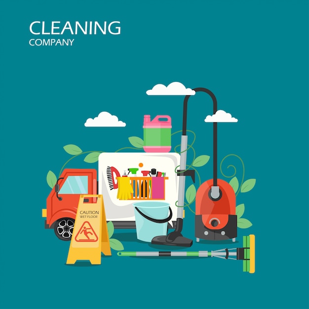 Illustration de plat service entreprise de nettoyage