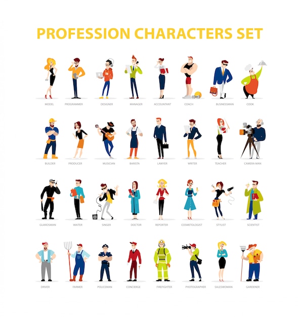 Illustration De Plat Vectorielle. Portraits De Professions De Personnes.