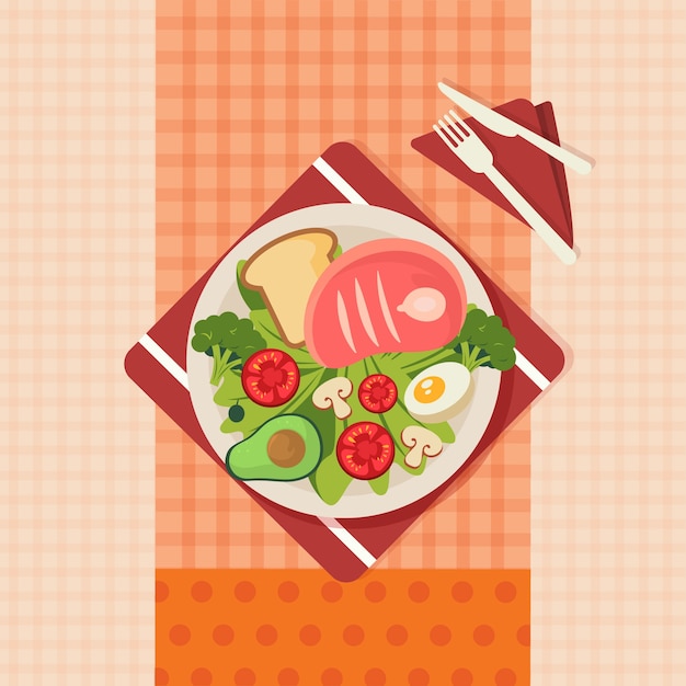 Illustration plate d'aliments sains biologiques
