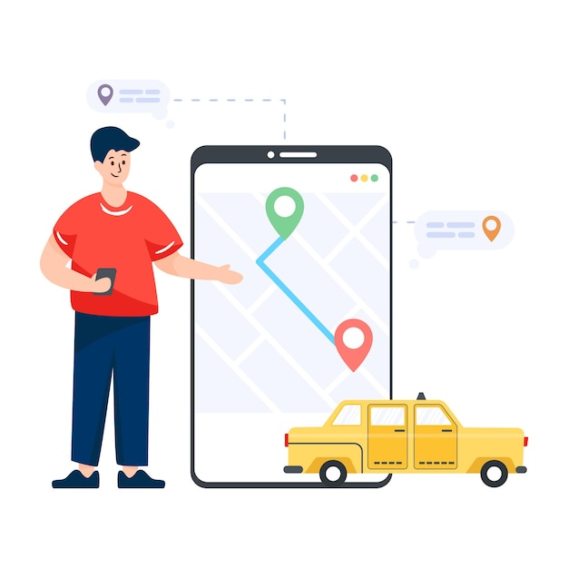 Une Illustration Plate De L'application De Taxi En Ligne