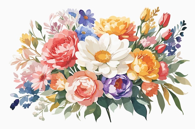 Vecteur une illustration plate de l'aquarelle de bouquet de fleurs