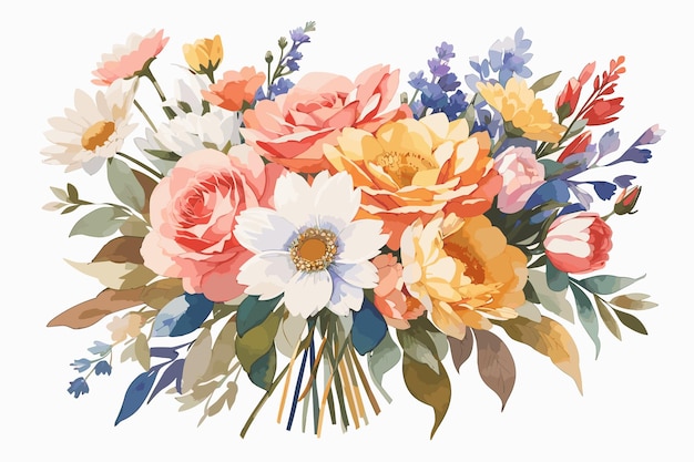 Vecteur une illustration plate de l'aquarelle de bouquet de fleurs