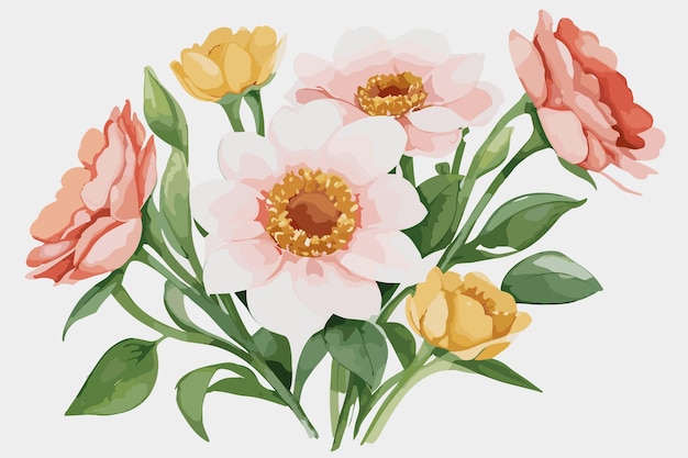 Une Illustration Plate De L'aquarelle De Bouquet De Fleurs