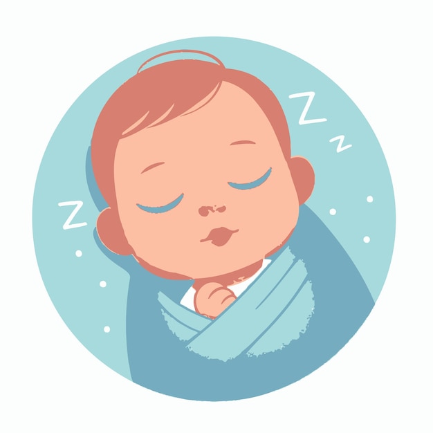 Une illustration plate d'un bébé européen endormi avec une expression paisible