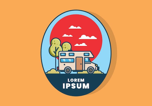 Illustration plate de camping-car dessin au trait