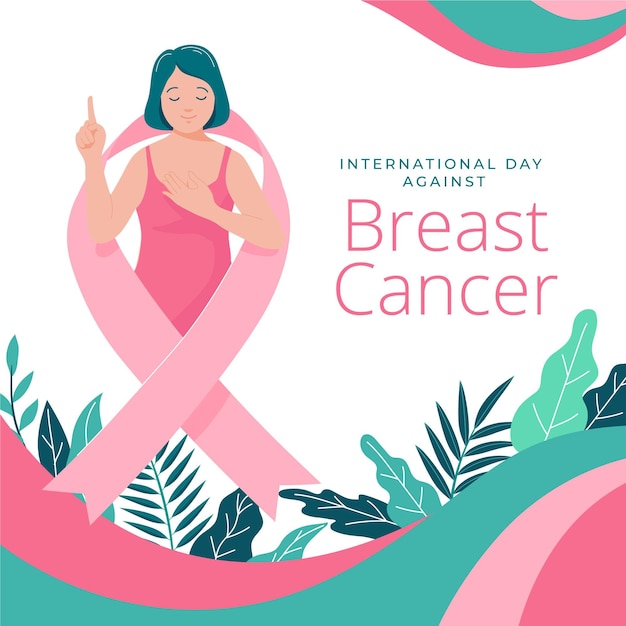 Illustration plate dessinée à la main de la journée internationale contre le cancer du sein