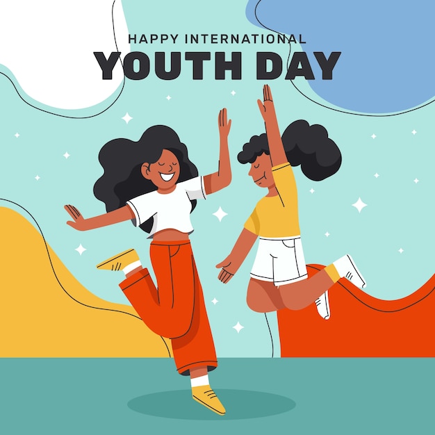 Vecteur illustration plate dessinée à la main de la journée internationale de la jeunesse