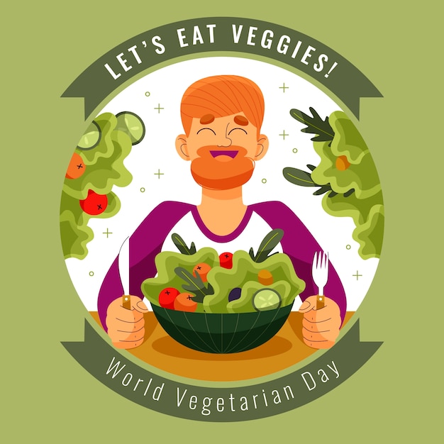 Vecteur illustration plate dessinée à la main de la journée mondiale des végétariens