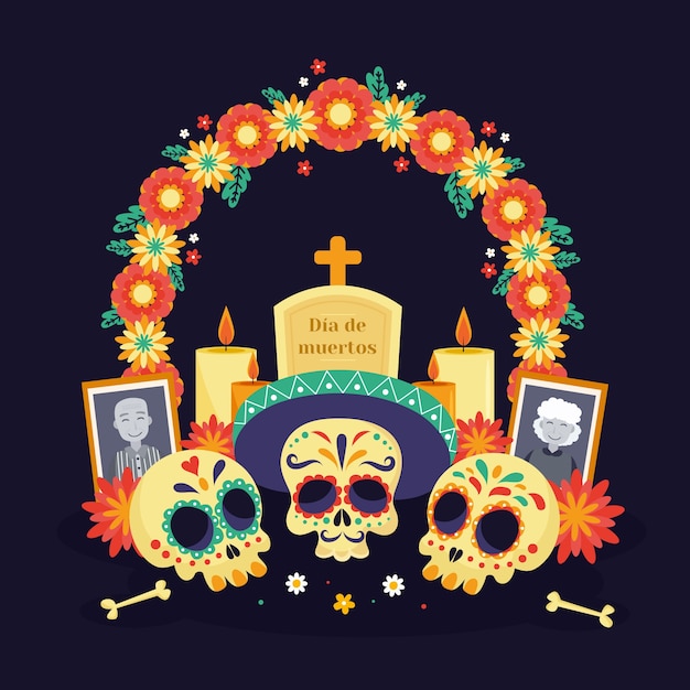 Vecteur illustration plate dia de muertos