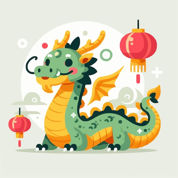 Vecteur une illustration plate d'un dragon mignon dans le style kawaiii.