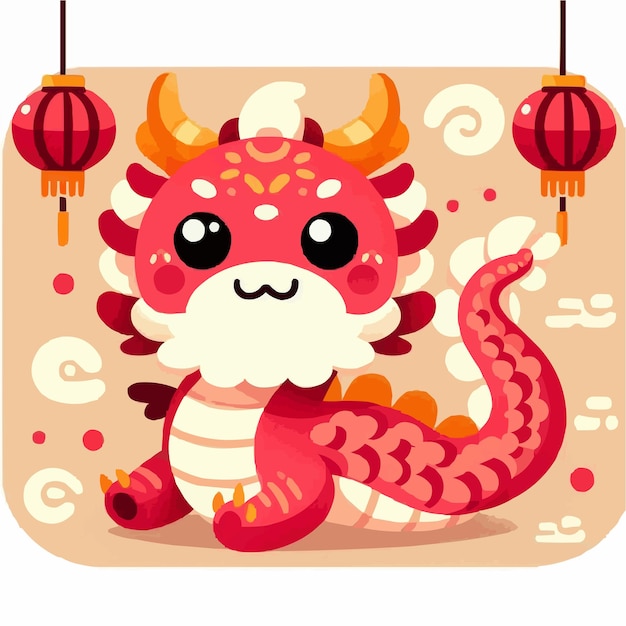 Une Illustration Plate D'un Dragon Mignon Dans Le Style Kawaiii.