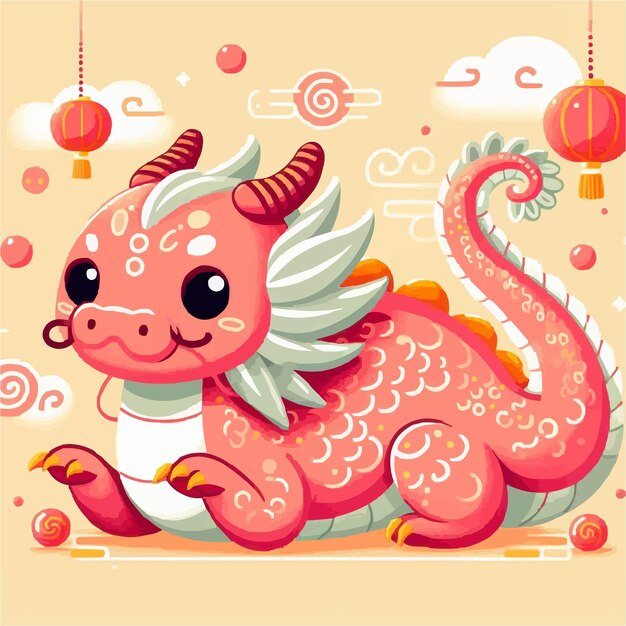 Vecteur une illustration plate d'un dragon mignon dans le style kawaiii.