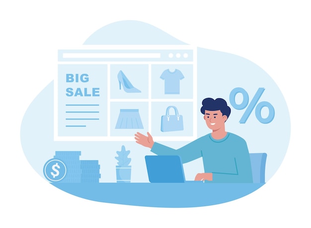 Illustration plate du concept de la plateforme d'achat en ligne