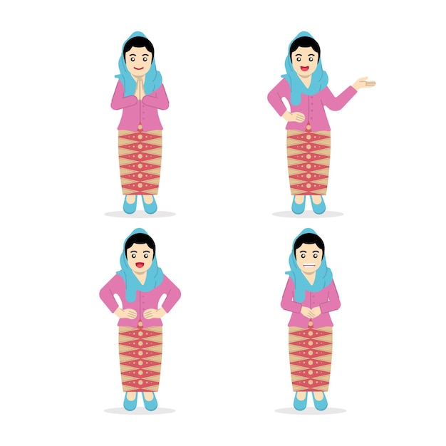 Vecteur illustration plate d'une femme mignonne en vêtements traditionnels betavia