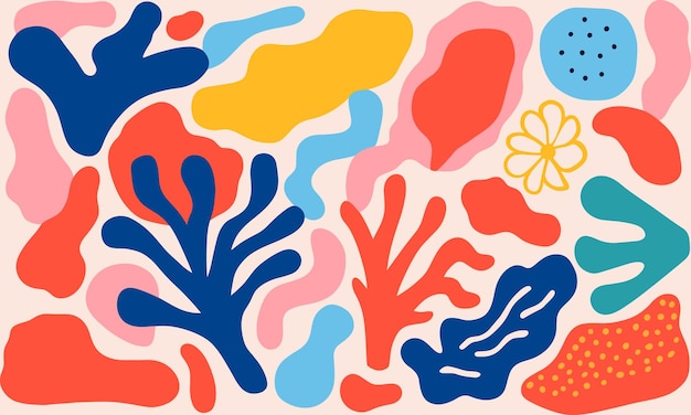 Vecteur illustration plate de formes de corail de matisse utilisant des couleurs vives et des formes simples pour une sensation abstraite