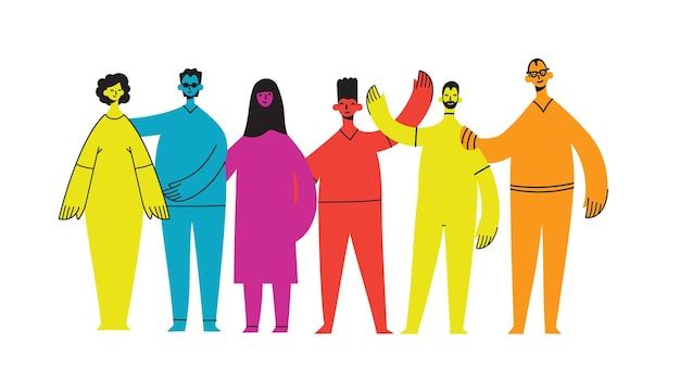 Illustration Plate D'un Groupe Contenant Des Personnes Inclusives Et Diversifiées