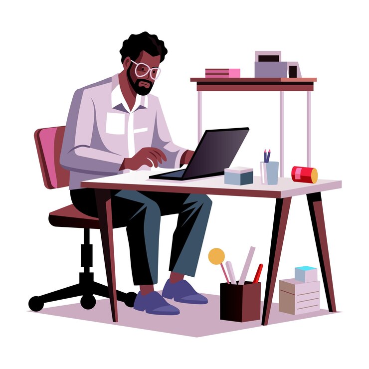 Vecteur une illustration plate d'un ingénieur logiciel travaillant sur un ordinateur
