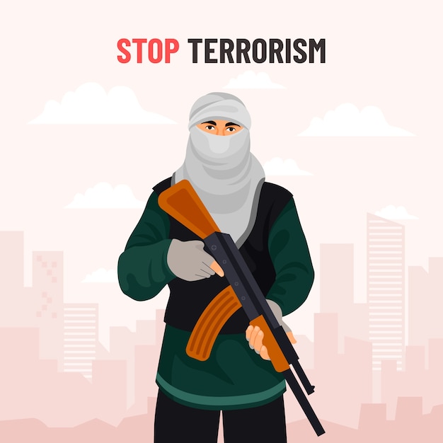Vecteur illustration plate de la journée antiterroriste avec une personne tenant une arme à feu