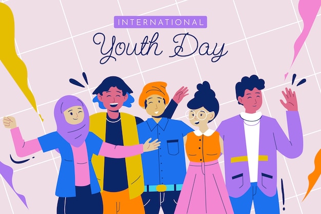Illustration Plate De La Journée Internationale De La Jeunesse Avec Des Personnes Célébrant