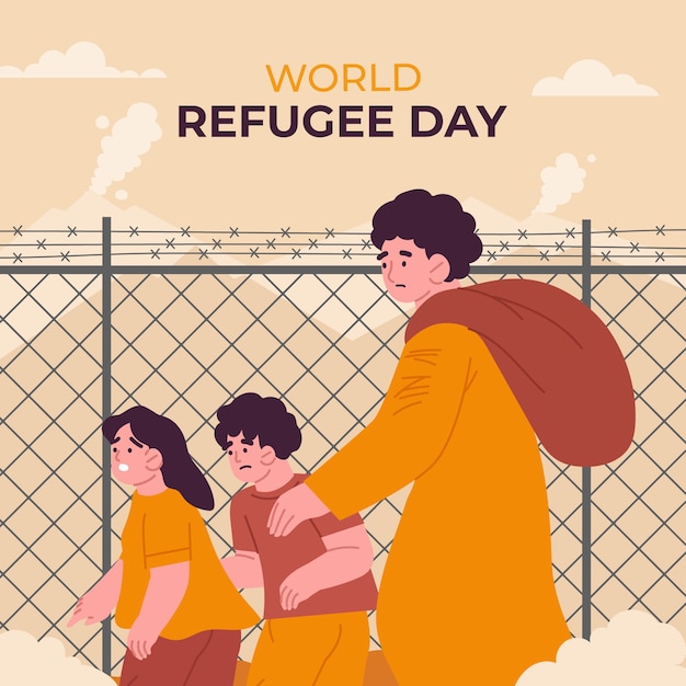 Vecteur illustration plate de la journée mondiale des réfugiés