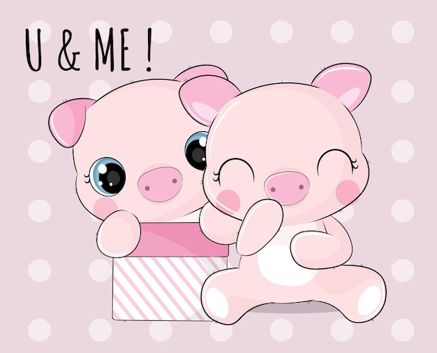 Illustration Plate Et Mignonne De Cochon Animal Et D'ami Pour Les Enfants. Personnage De Cochon Mignon