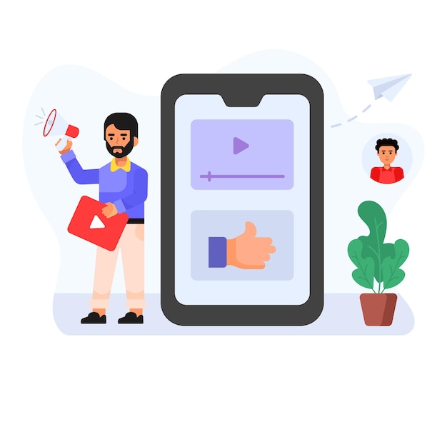 Une illustration plate à la mode du marketing des médias