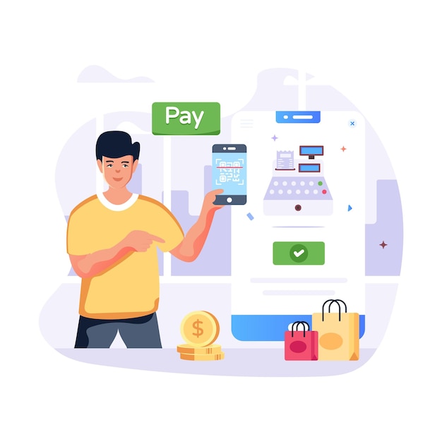 L'illustration plate de paiement sans contact est prête pour une utilisation premium
