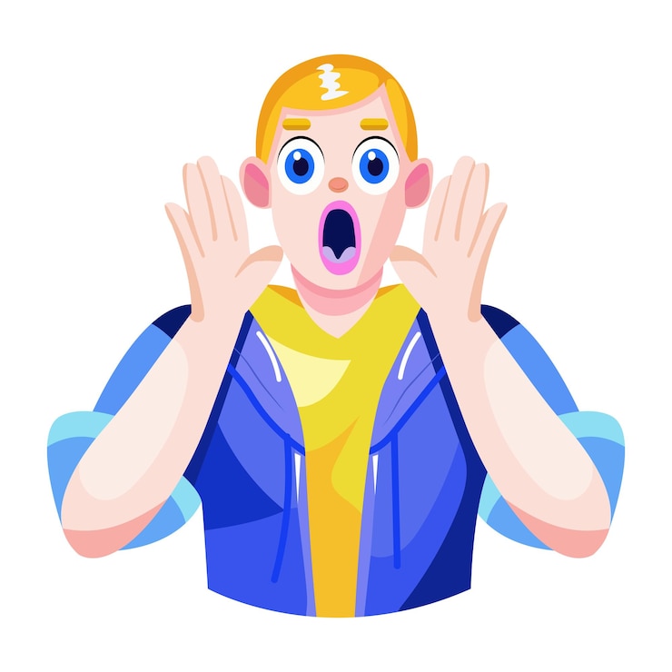 Vecteur une illustration plate d'un personnage choqué avec les yeux larges
