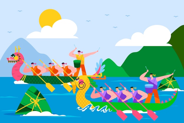 Illustration plate pour la célébration du festival des bateaux-dragons chinois