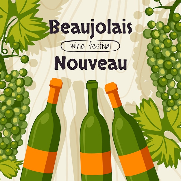 Illustration Plate Pour La Célébration Du Festival Du Vin Beaujolais Nouveau Français