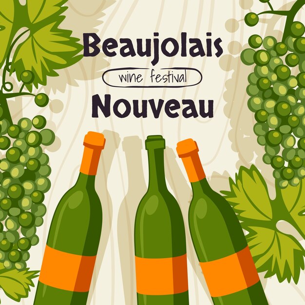 Illustration plate pour la célébration du festival du vin beaujolais nouveau français