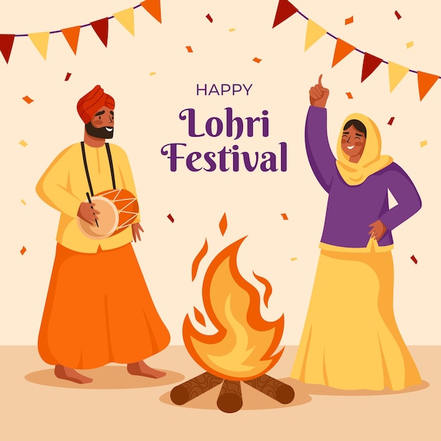 Vecteur illustration plate pour la célébration du festival lohri