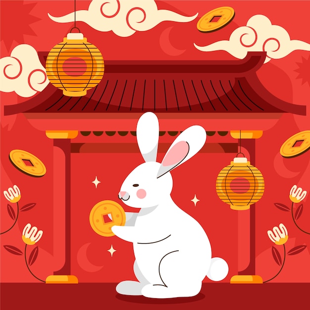 Vecteur illustration plate pour la célébration du nouvel an chinois