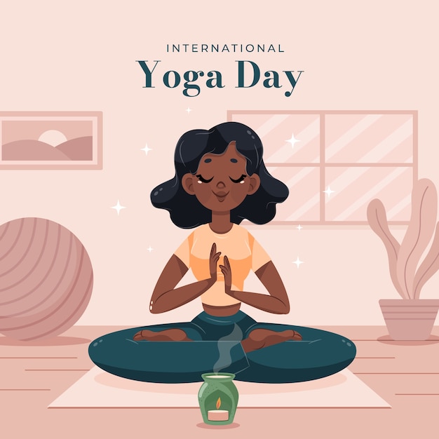 Illustration plate pour la célébration de la journée internationale du yoga