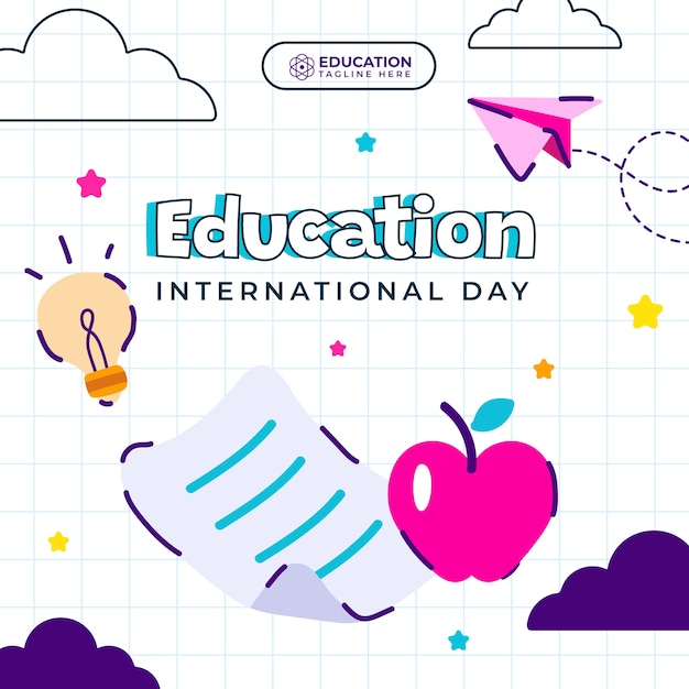 Vecteur illustration plate pour la célébration de la journée internationale de l'éducation