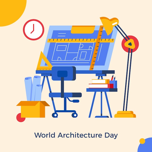 Illustration plate pour la célébration de la journée mondiale de l'architecture