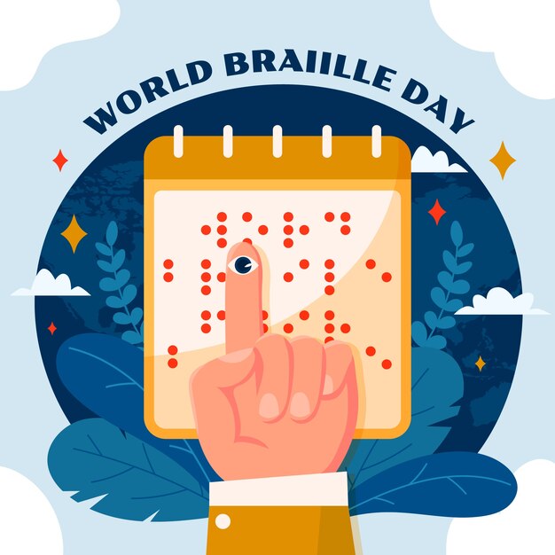 Vecteur illustration plate pour la célébration de la journée mondiale du braille