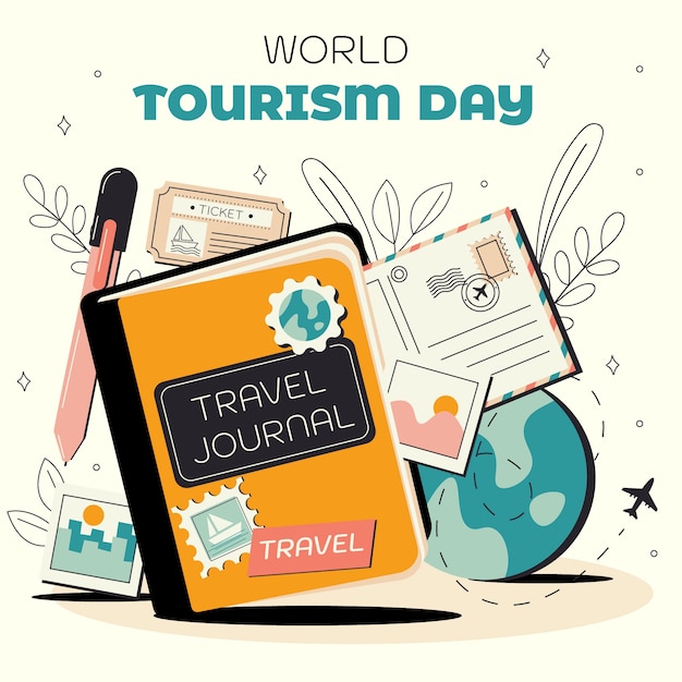 Illustration Plate Pour La Célébration De La Journée Mondiale Du Tourisme